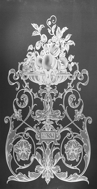 05.02.088 Historische Glasscheibe, mittlere Größe, sandgestrahlt, Motiv 851