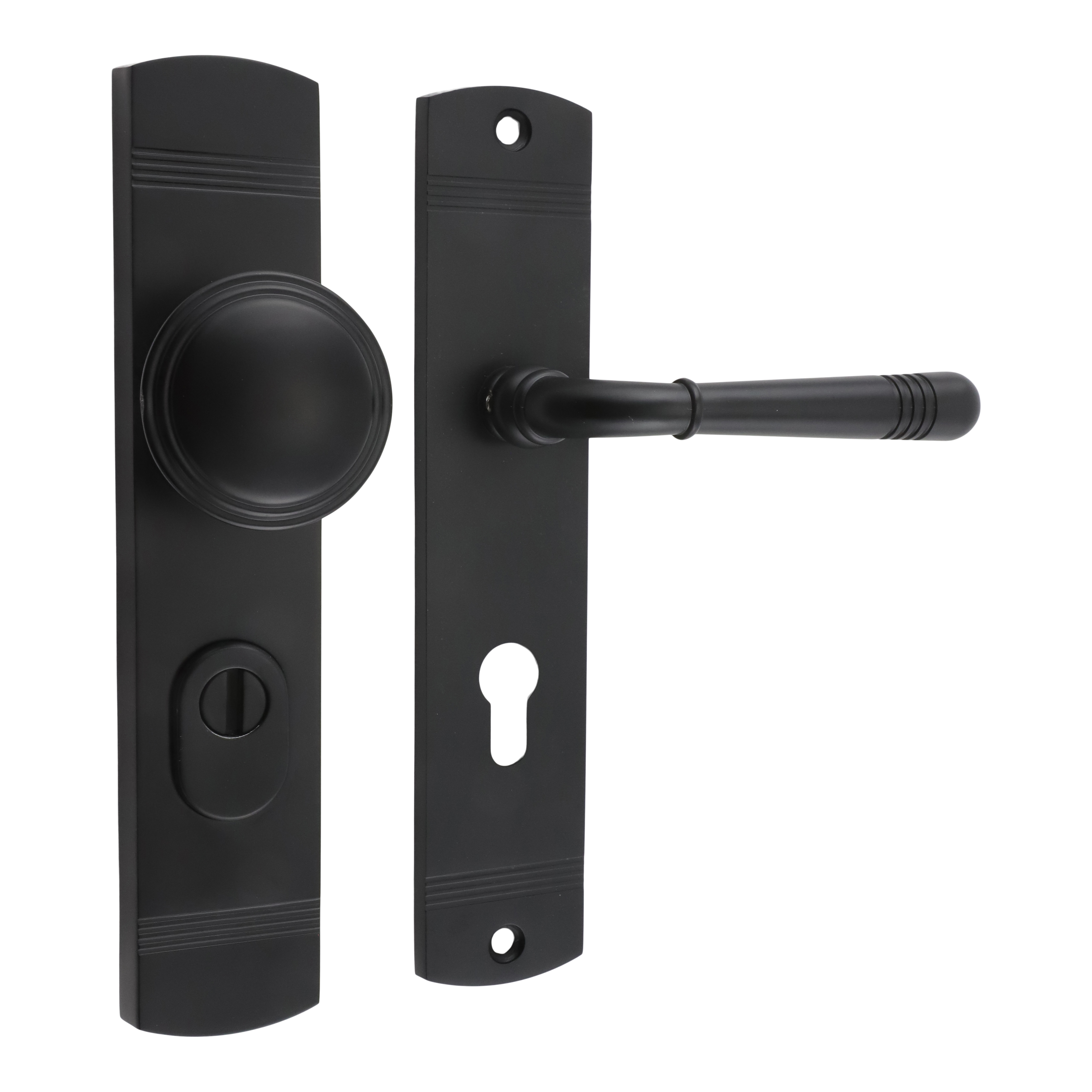 312.0132.25 Haustür-Garnitur Knauf/Klinke Jugendstil Zamak schwarz PZ 72 mm 312.0132.25 Haustür-Garnitur Knauf/Klinke Jugendstil Zamak schwarz PZ 72 mm