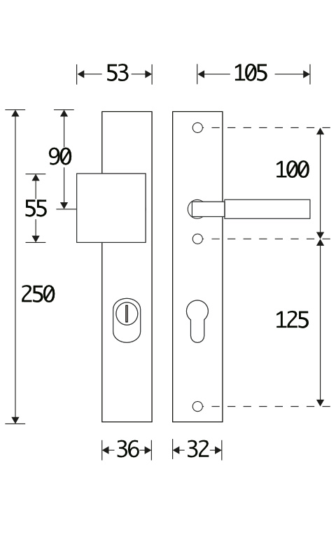312.0082.12 Haustür Langschildgarnitur im Bauhaus-Stil Knauf/Klinke mit Kernziehschutz Messing verchromt poliert 92 PZ DIN links
