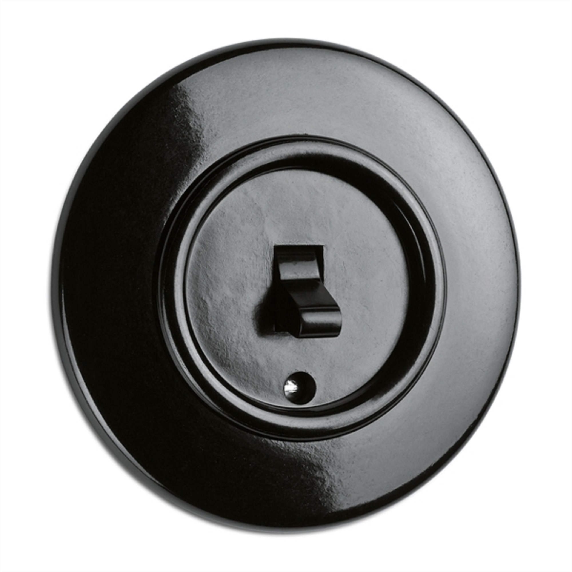 900.0026.BS Kippschalter Wechsel, Unterputz-Schaltersystem Bakelit schwarz mit runder Abdeckung