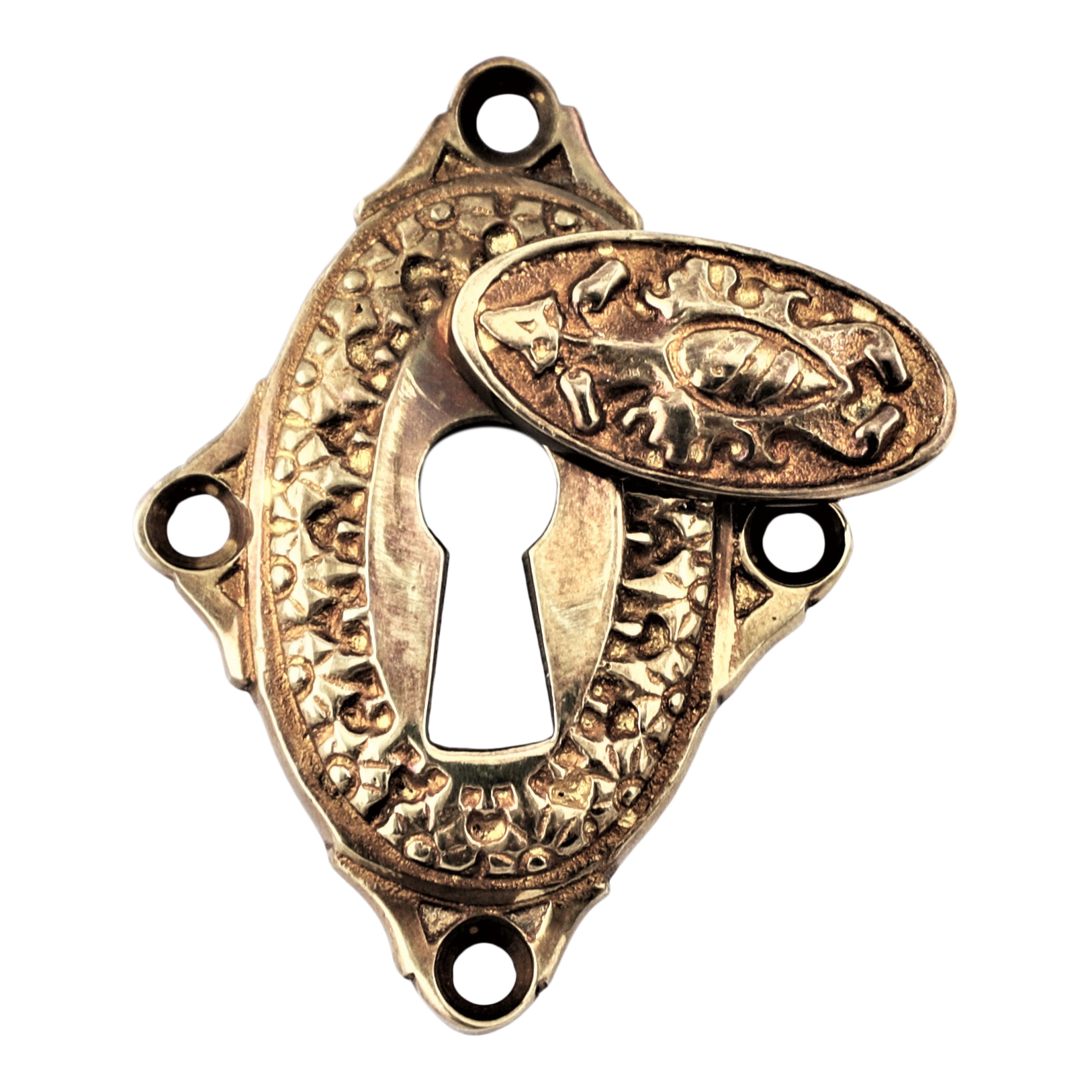 320.0015.45  Schlüsselrosette mit Kläppchen - antike Tür Rosette, Zierrosette, Türbeschlag