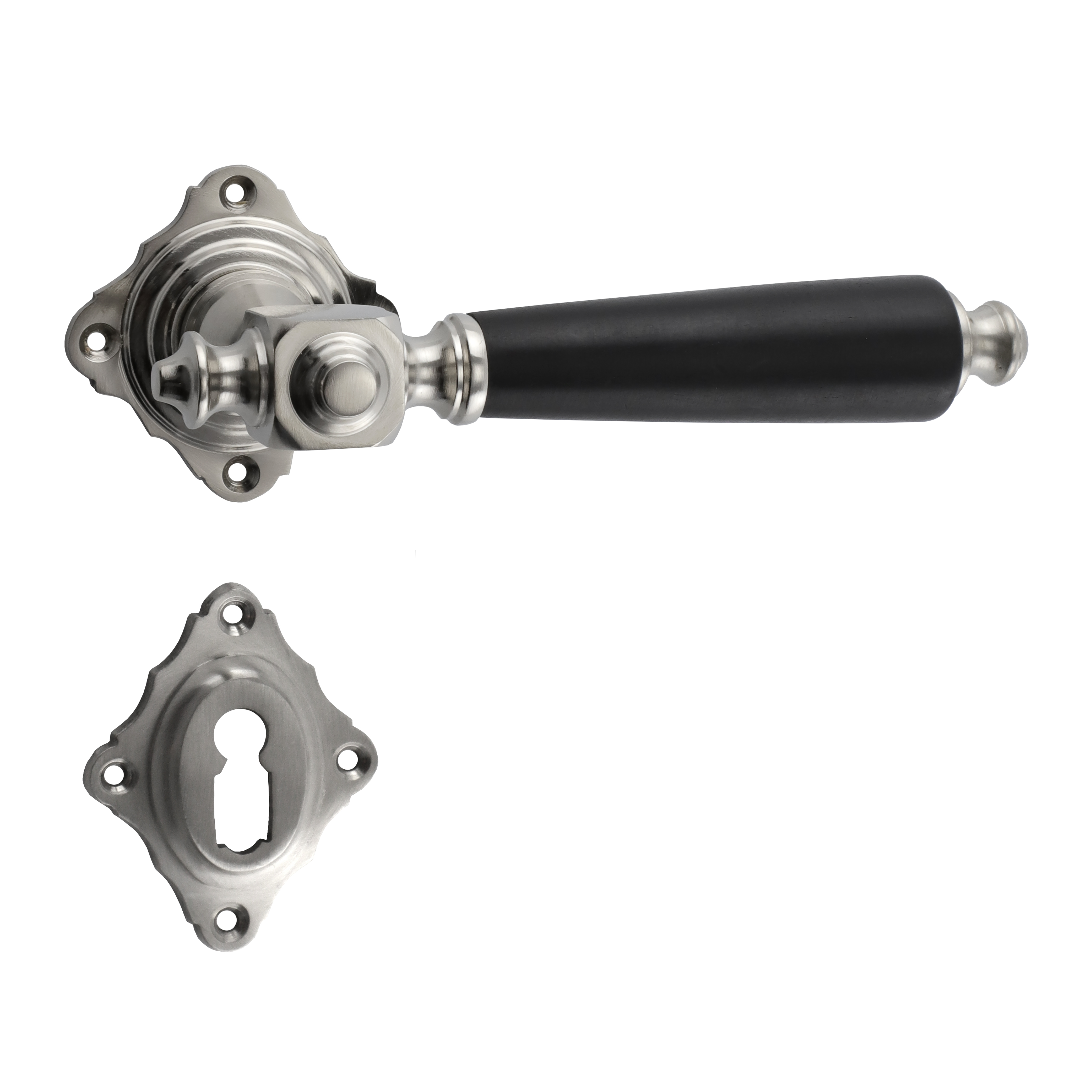321.0231.15 Frankfurter Türgriffe mit Rosetten Nickel matt Ebenholz Historismus 321.0231.15 Frankfurter Türgriffe mit Rosetten Nickel matt Ebenholz Historismus