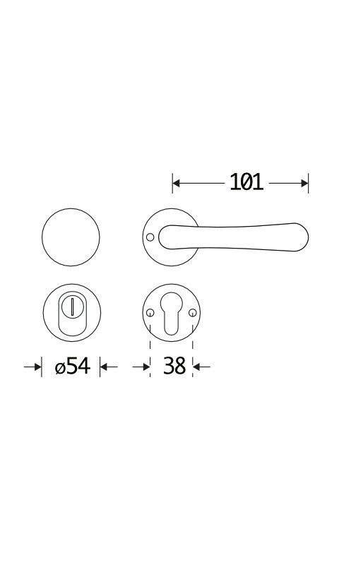 311.0025.35 Eingangstür Rosetten Garnitur Knauf/Klinke mit Kernziehschutz Messing poliert, DIN rechts
