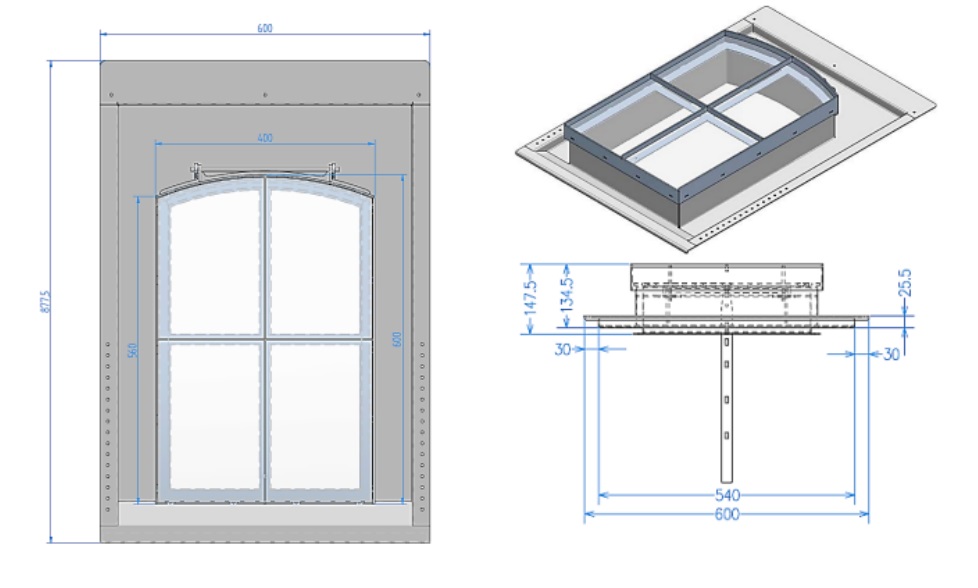 510.0002.70 Dachfenster DRKK 40 x 60 cm (Fensterteil) Oben Rundbogen Vertikale Einteilung Eisen pulverbeschichtet 