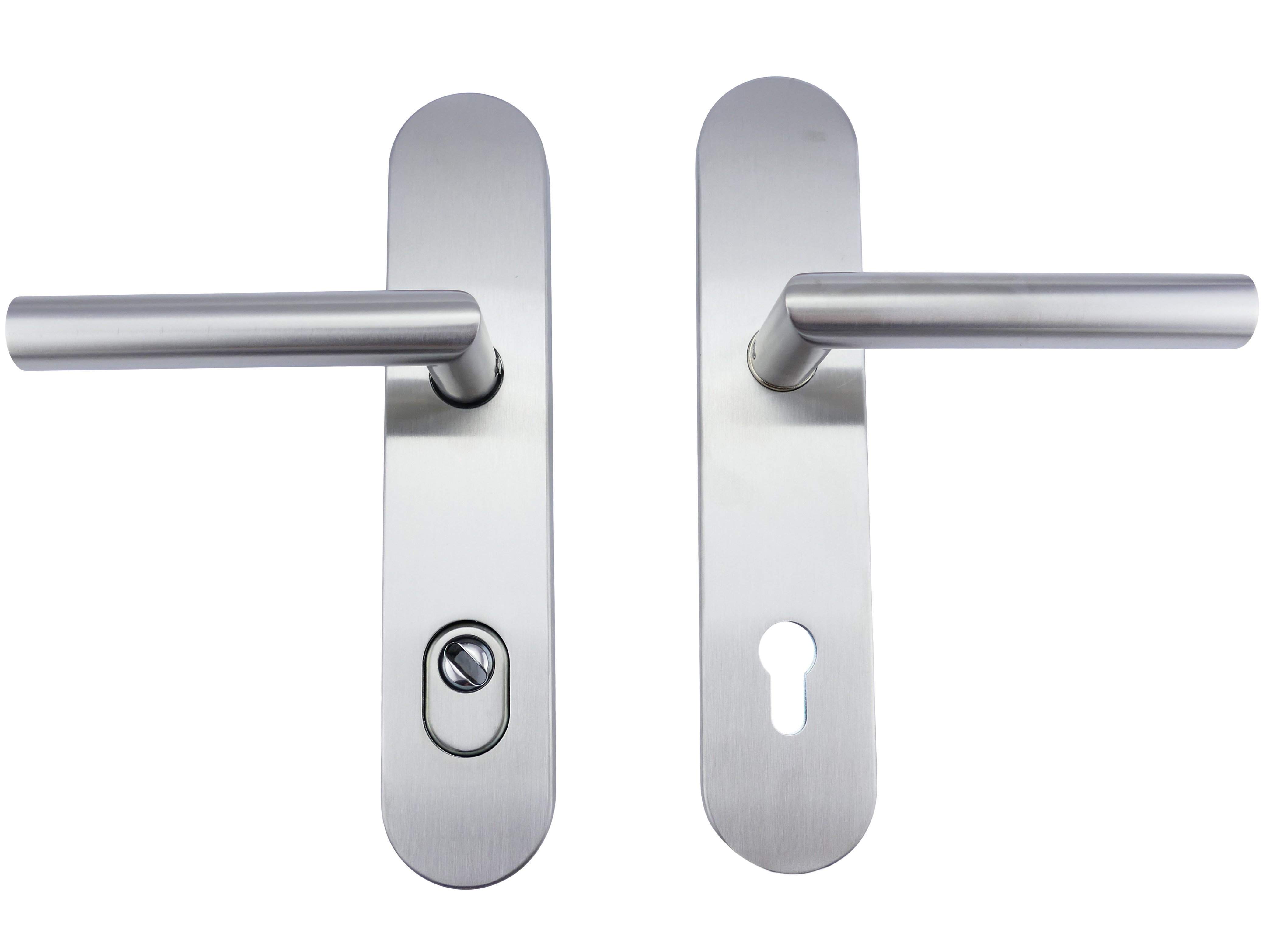 312.0140.96 Haustür-Garnitur Schutzbeschlag T-Form Edelstahl Klinke/Klinke