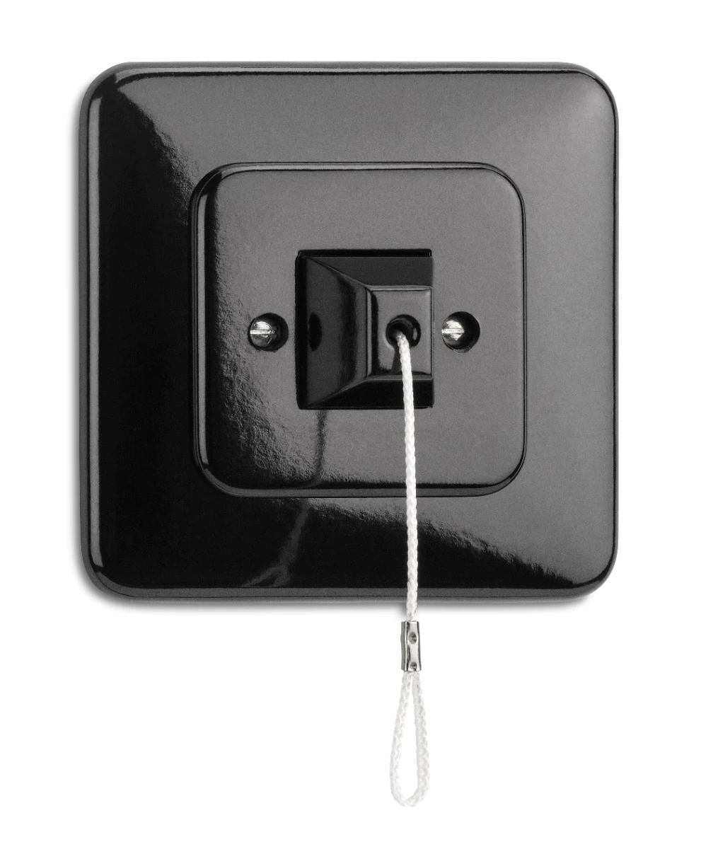 900.0047.BS Drehschalter Wechsel, Unterputz-Schaltersystem Bakelit schwarz mit eckiger Abdeckung