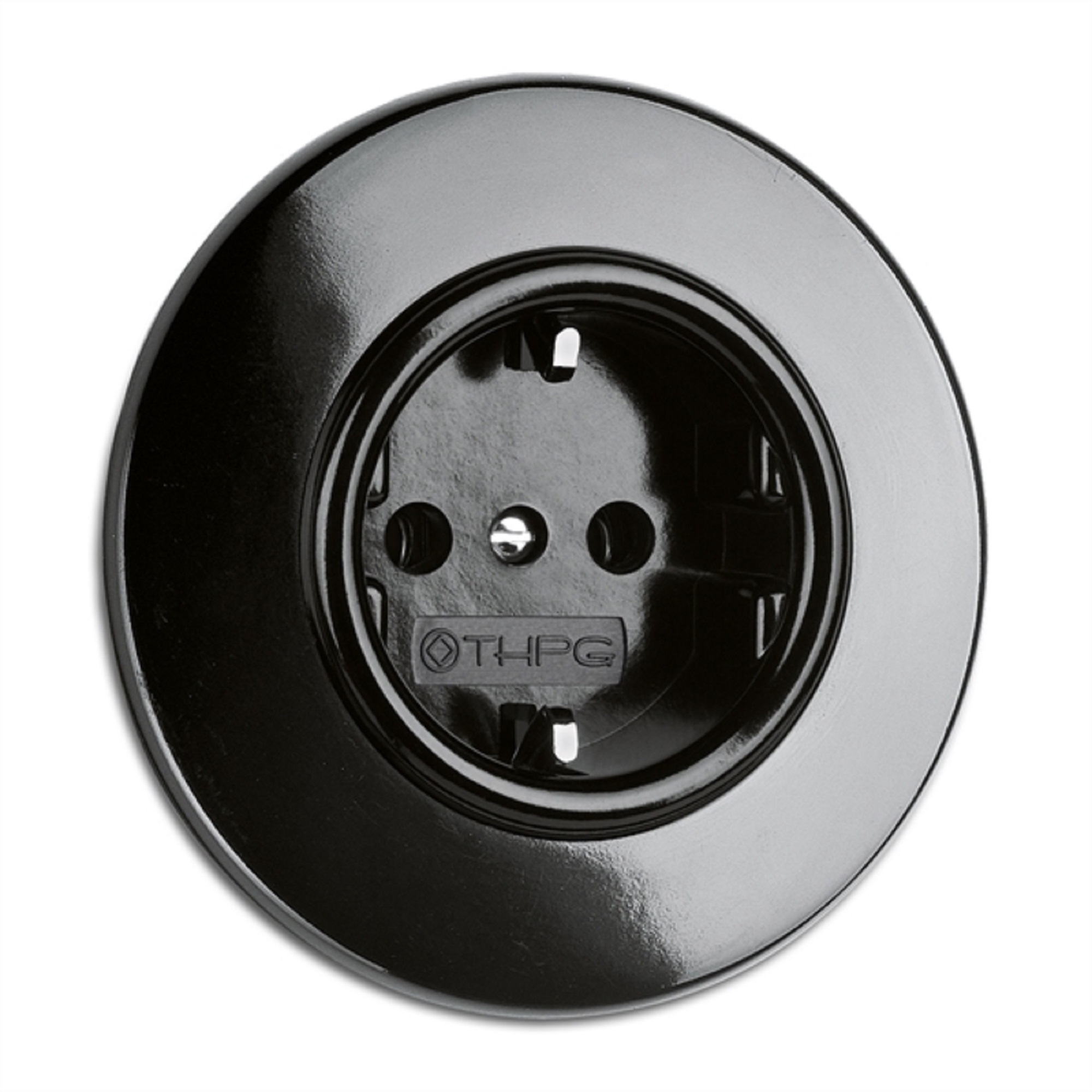  900.0027.BS Steckdose, Unterputz-Schaltersystem Bakelit schwarz mit runder Abdeckung