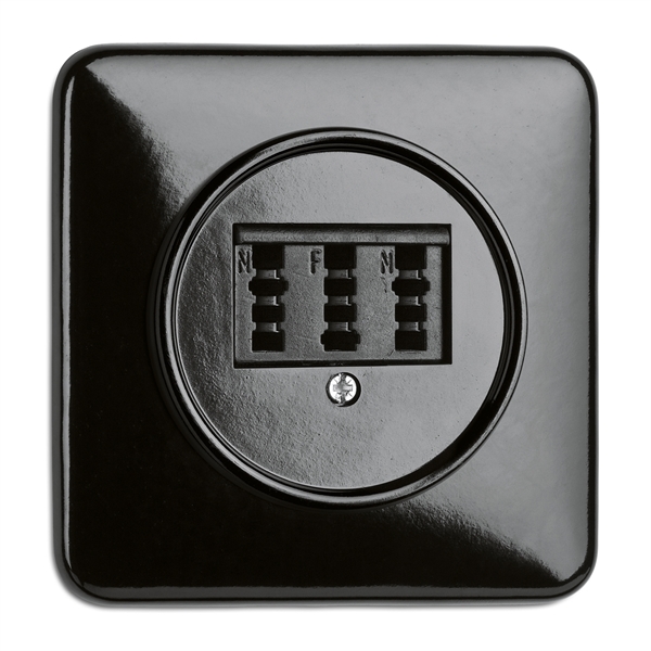 900.0005.BS Telefonsteckdose Bakelit, Unterputz-Schaltersystem schwarz mit eckiger Abdeckung