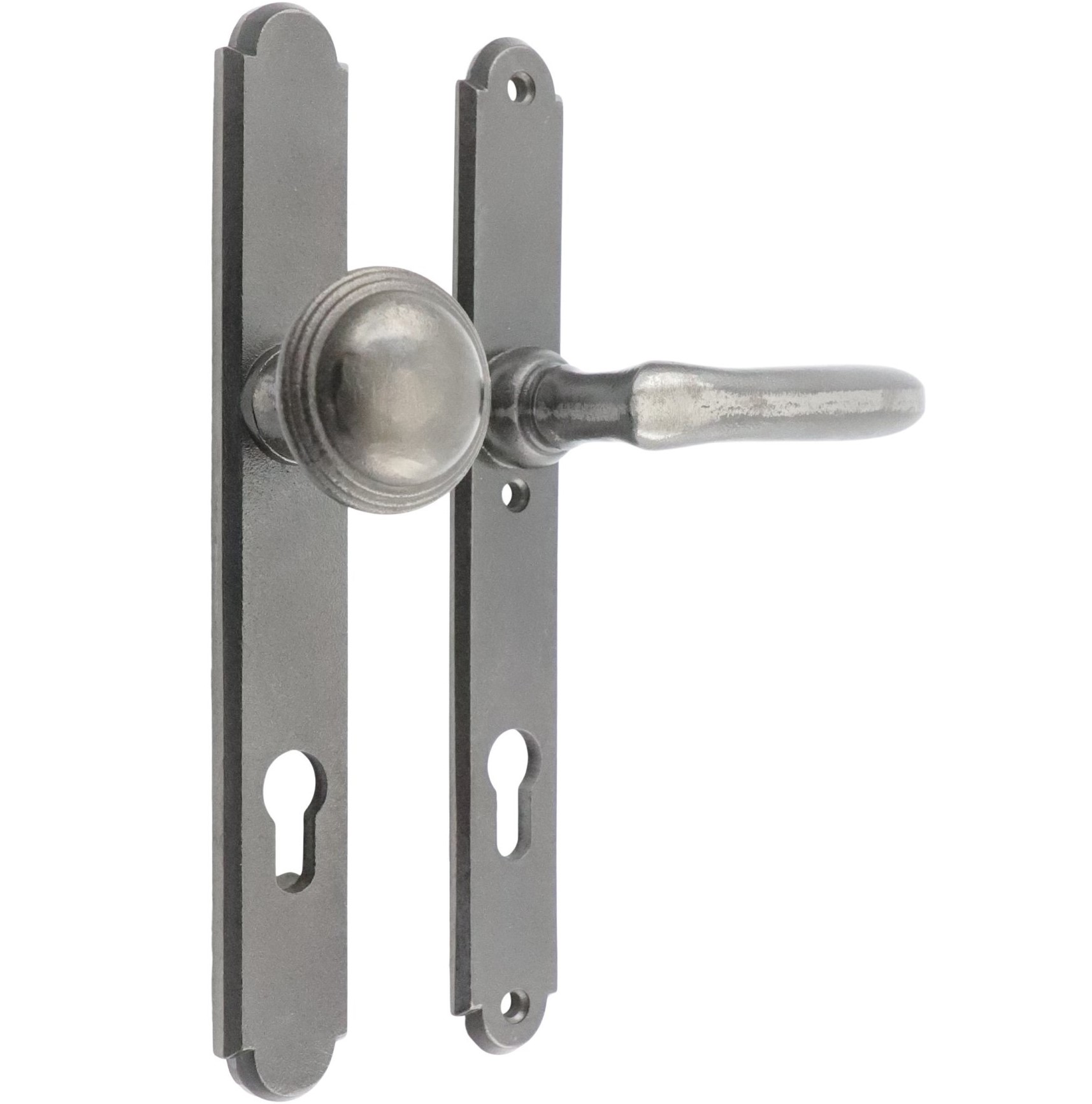 312.0136.85 Haustür-Garnitur Türgriffe mit Knauf Eisen blank 20er Jahre Stil