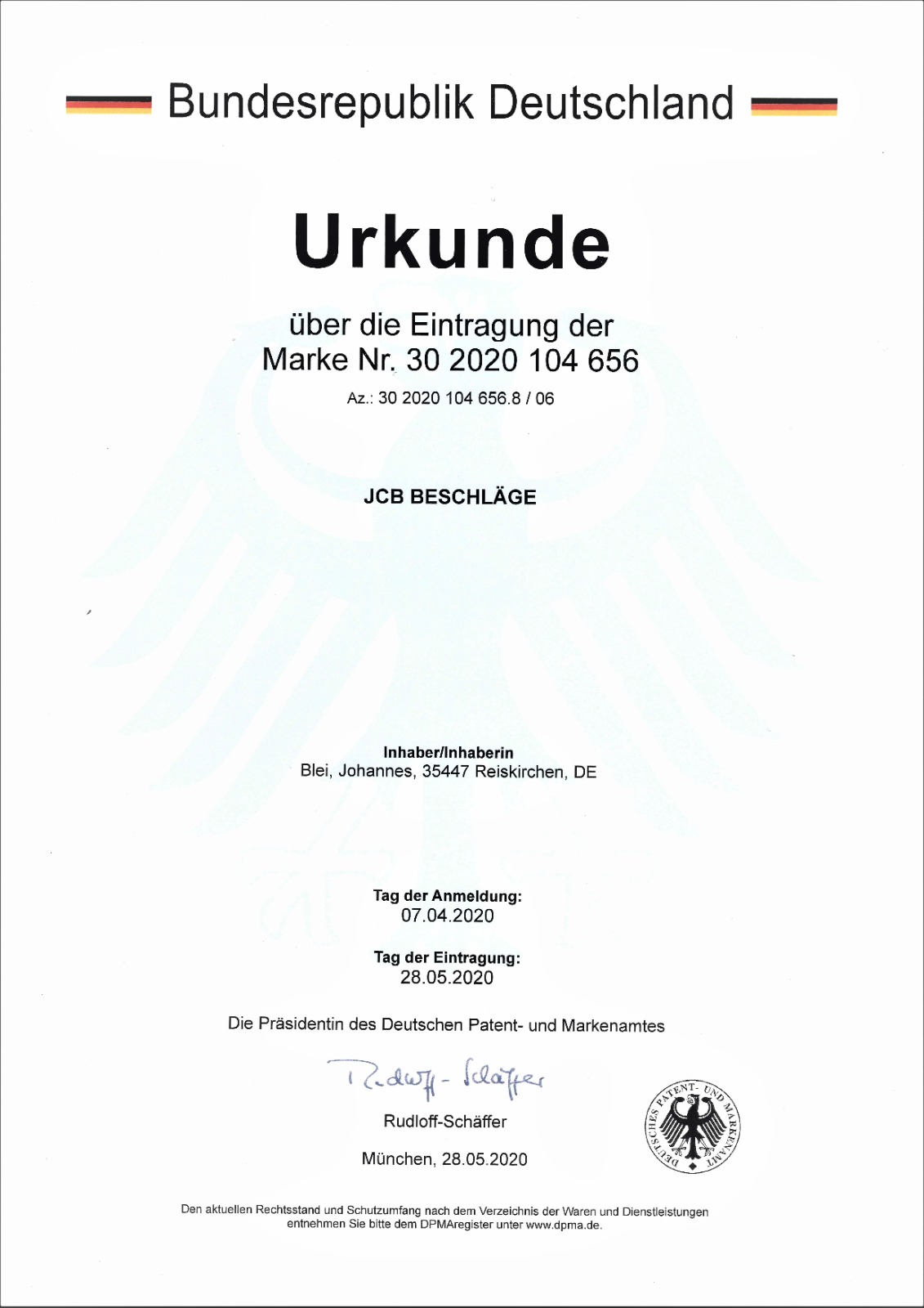 JCB Urkunde