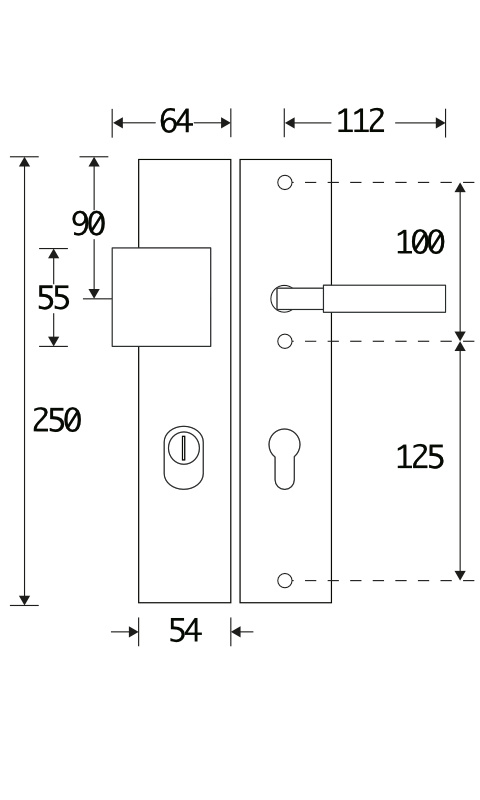 312.0084.12  Haustür Langschildgarnitur im Bauhaus-Stil Knauf/Klinke mit Kernziehschutz Messing verchromt poliert