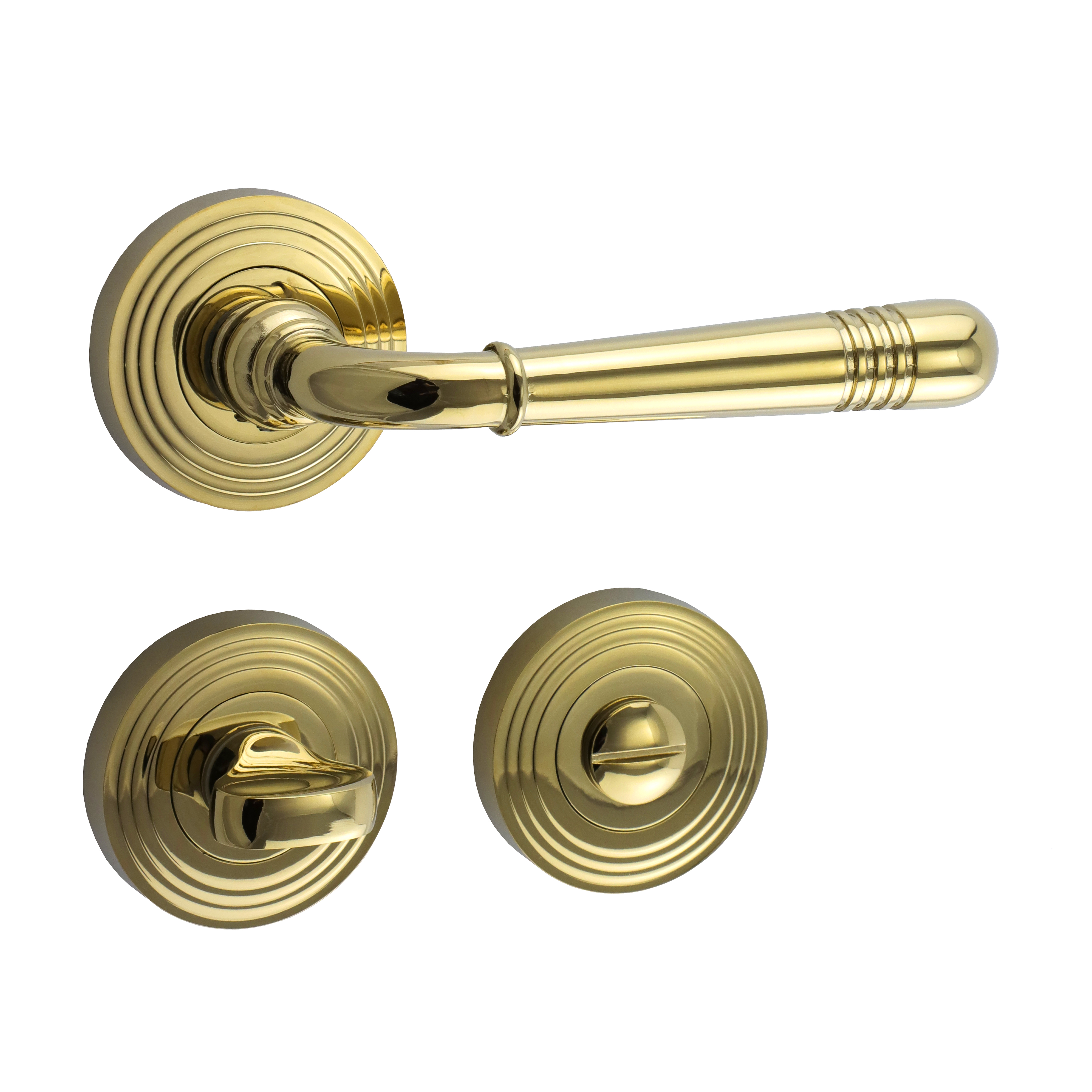 341.0289.21 Rosettengarnitur mit WC-Verschluss Jugendstil Zamak Messing poliert 341.0289.21 Rosettengarnitur mit WC-Verschluss Jugendstil Zamak Messing poliert