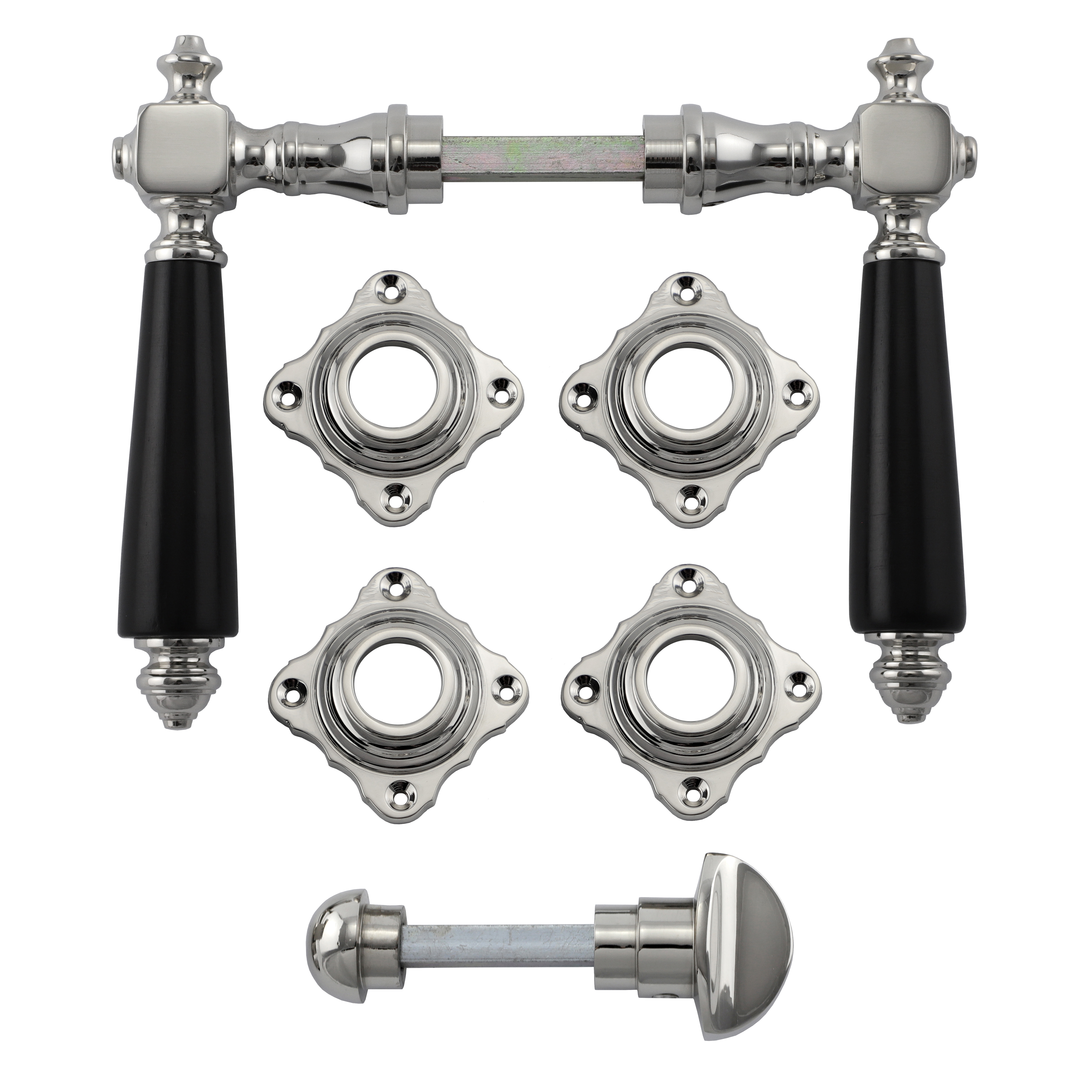 341.0305.10 WC-Türbeschlag mit Dreher / Drehknauf Messing vernickelt poliert Ebenholz 341.0305.10 WC-Türbeschlag mit Dreher / Drehknauf Messing vernickelt poliert Ebenholz