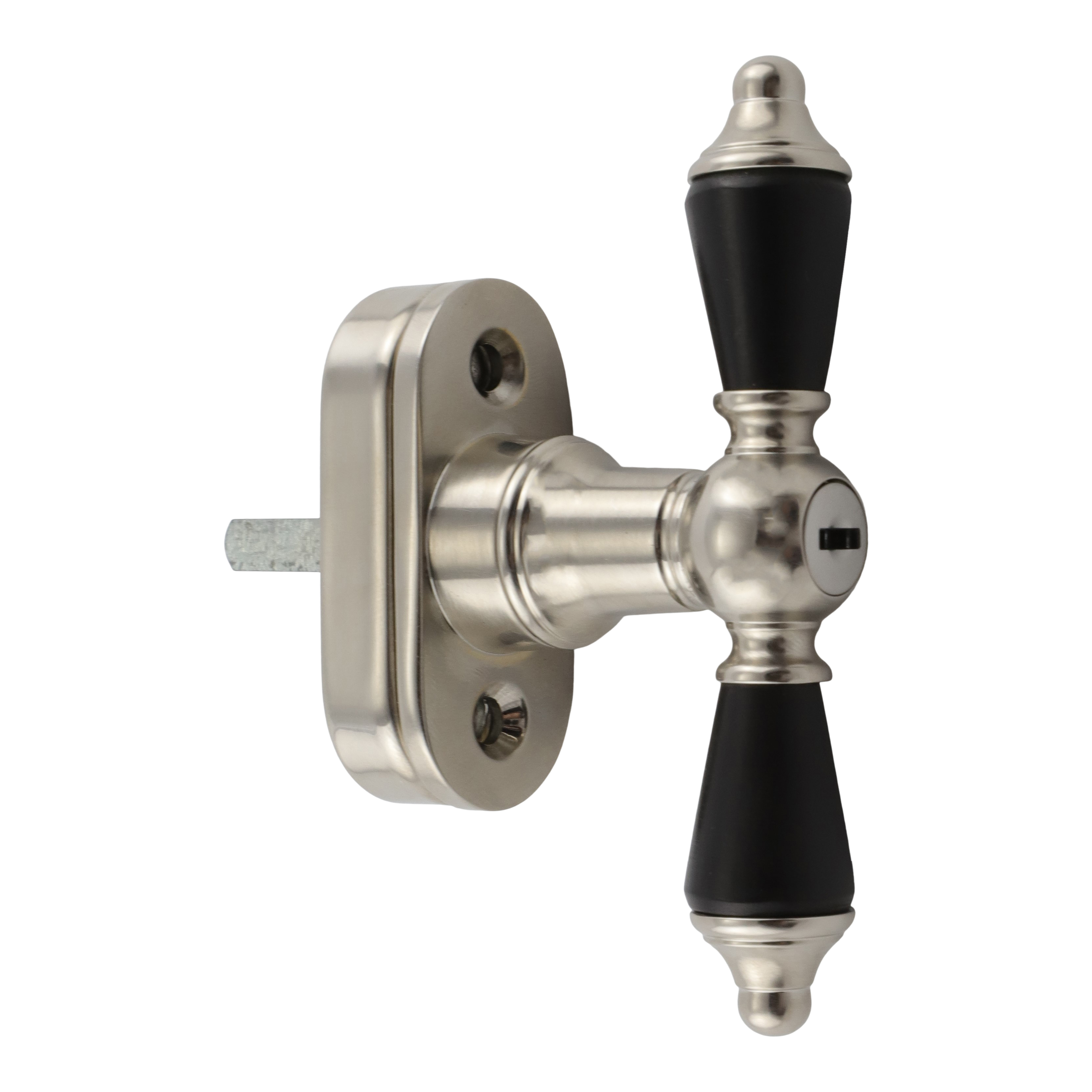 410.0107.15 Fensterolive abschließbar mit Rasterung im Historismus Stil, Ebenholz - antike Fensterbeschläge, Fenstergriffe, Fensteroliven 410.0107.15 Fensterolive abschließbar mit Rasterung im Historismus Stil, Ebenholz - antike Fensterbeschläge, Fenstergriffe, Fensteroliven