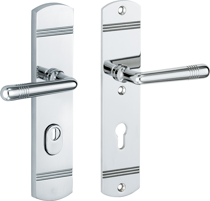 312.0099.12 Haustür Langschildgarnitur im Jugendstil  Klinke/Klinke mit Kernziehschutz Messing verchromt poliert PZ 72 mm DIN rechts 312.0099.12 Haustür Langschildgarnitur im Jugendstil  Klinke/Klinke mit Kernziehschutz Messing verchromt poliert PZ 72 mm DIN rechts