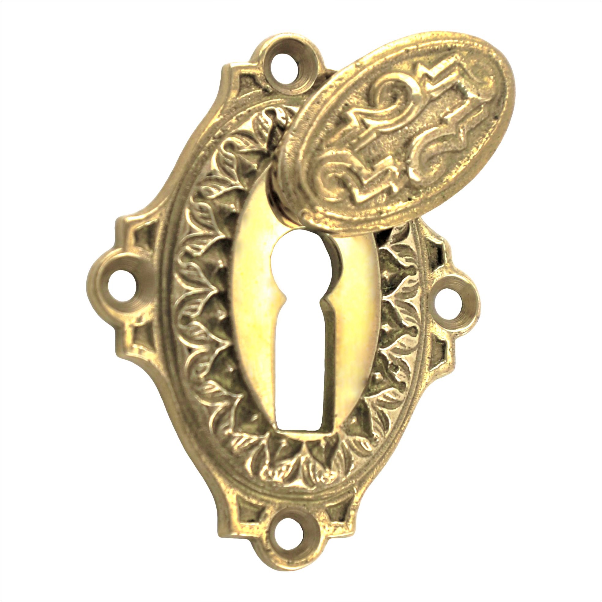 320.0129.35  Schlüsselrosette mit Kläppchen - antike Tür Rosette, Zierrosette, Türbeschlag 