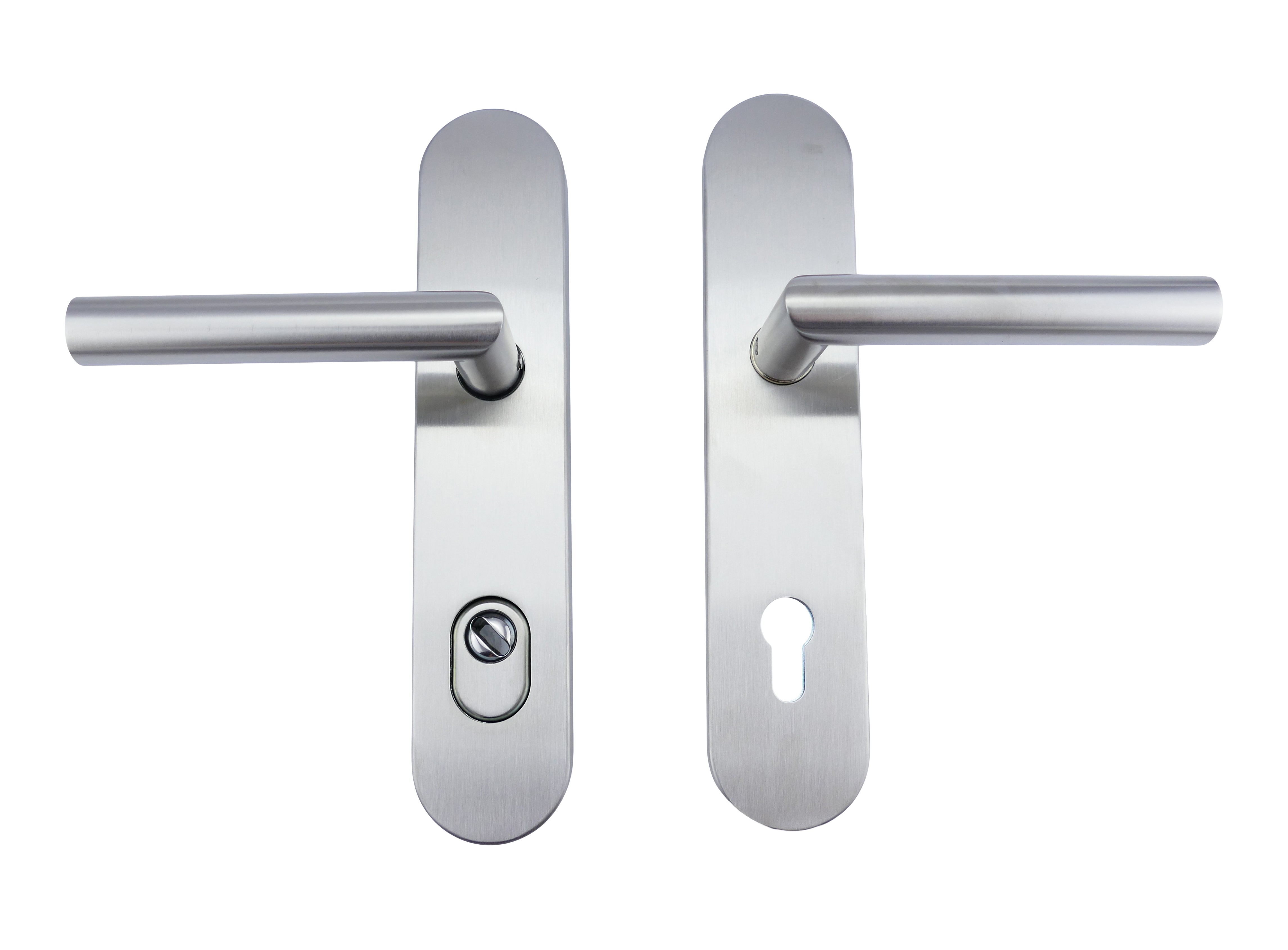 312.0140.96 Haustür-Garnitur Schutzbeschlag T-Form Edelstahl Klinke/Klinke 312.0140.96 Haustür-Garnitur Schutzbeschlag T-Form Edelstahl Klinke/Klinke