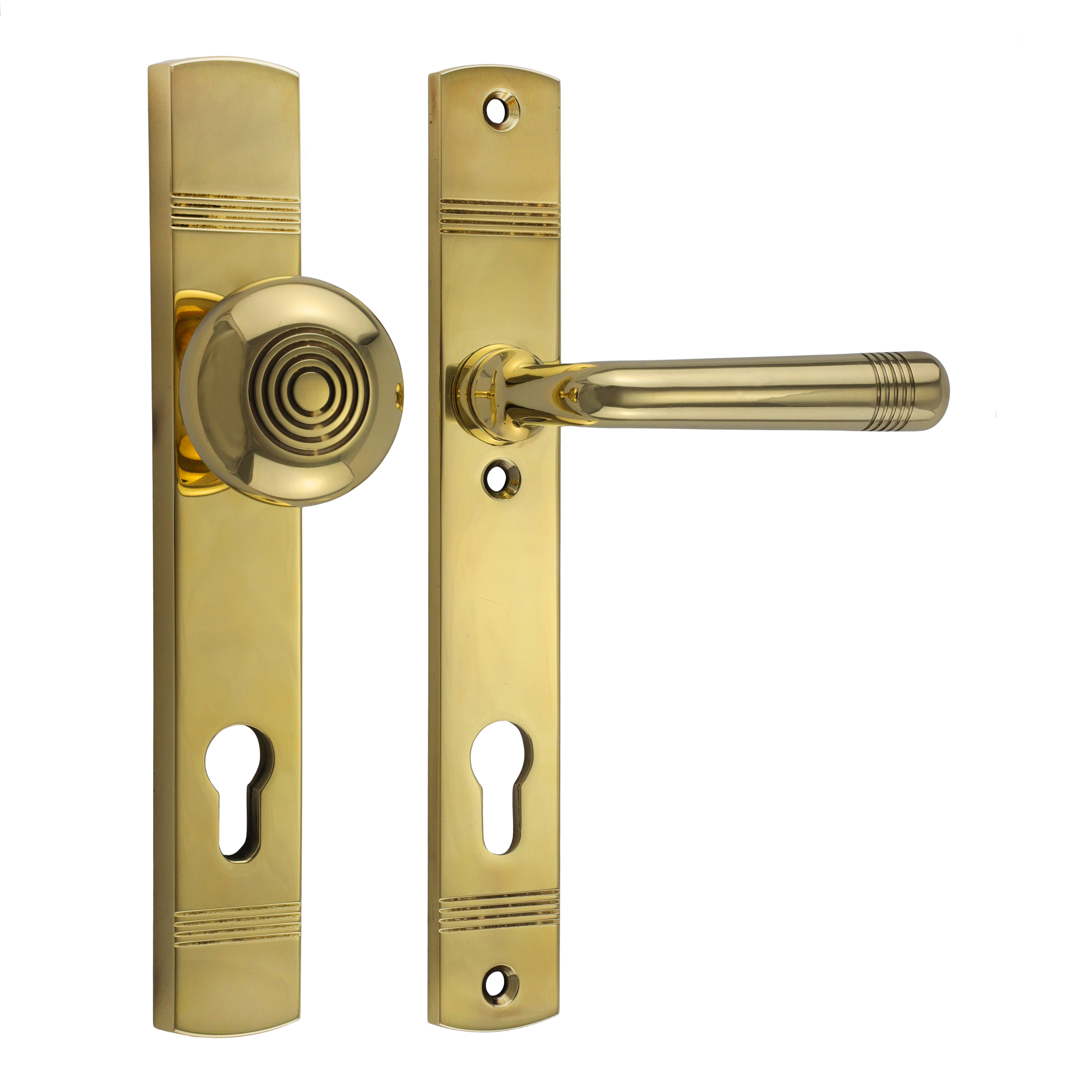 312.0129.35  Haustür-Garnitur Türgriffe mit Knauf Messing poliert Jugendstil 312.0129.35  Haustür-Garnitur Türgriffe mit Knauf Messing poliert Jugendstil