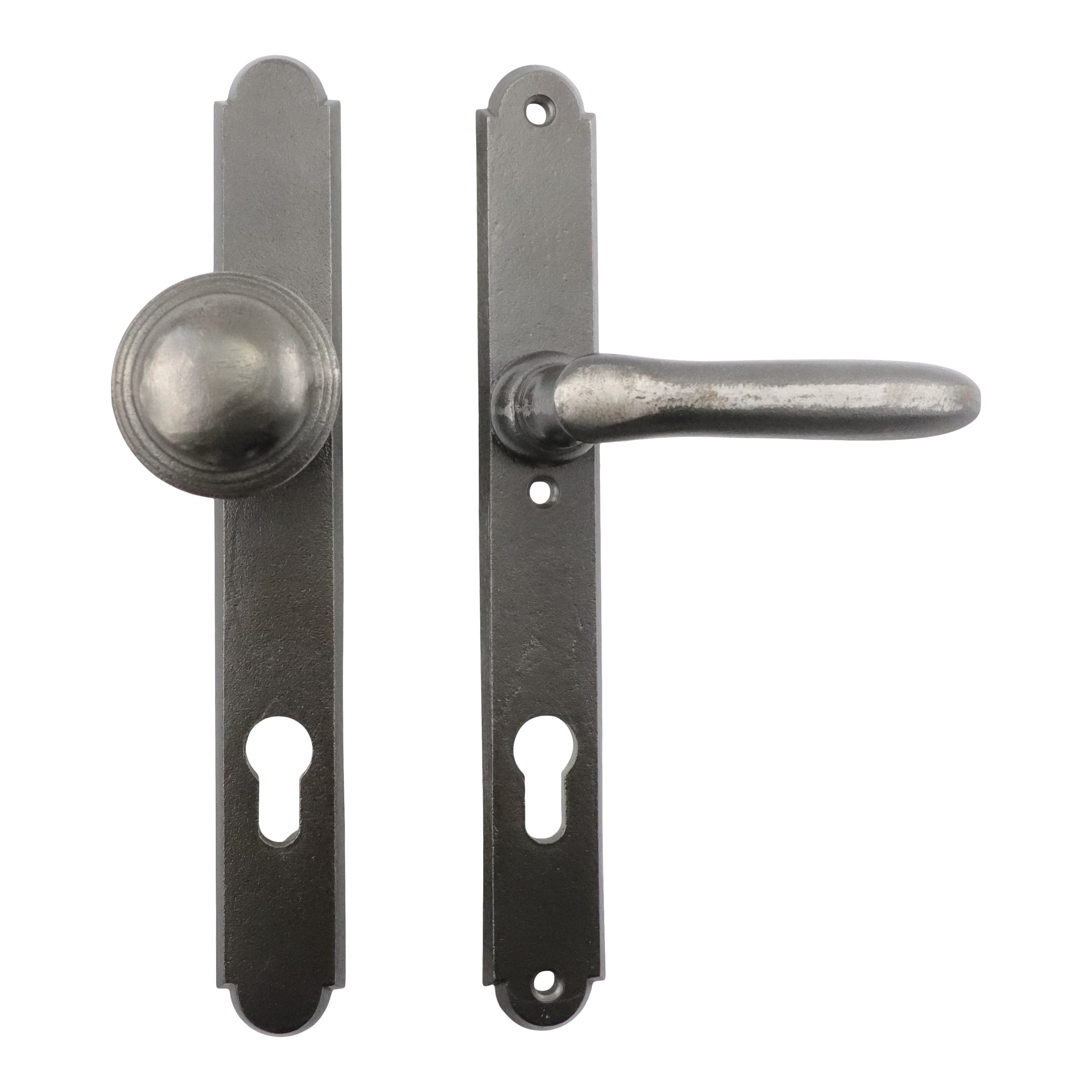 312.0136.85 Haustür-Garnitur Türgriffe mit Knauf Eisen blank 20er Jahre Stil 312.0136.85 Haustür-Garnitur Türgriffe mit Knauf Eisen blank 20er Jahre Stil