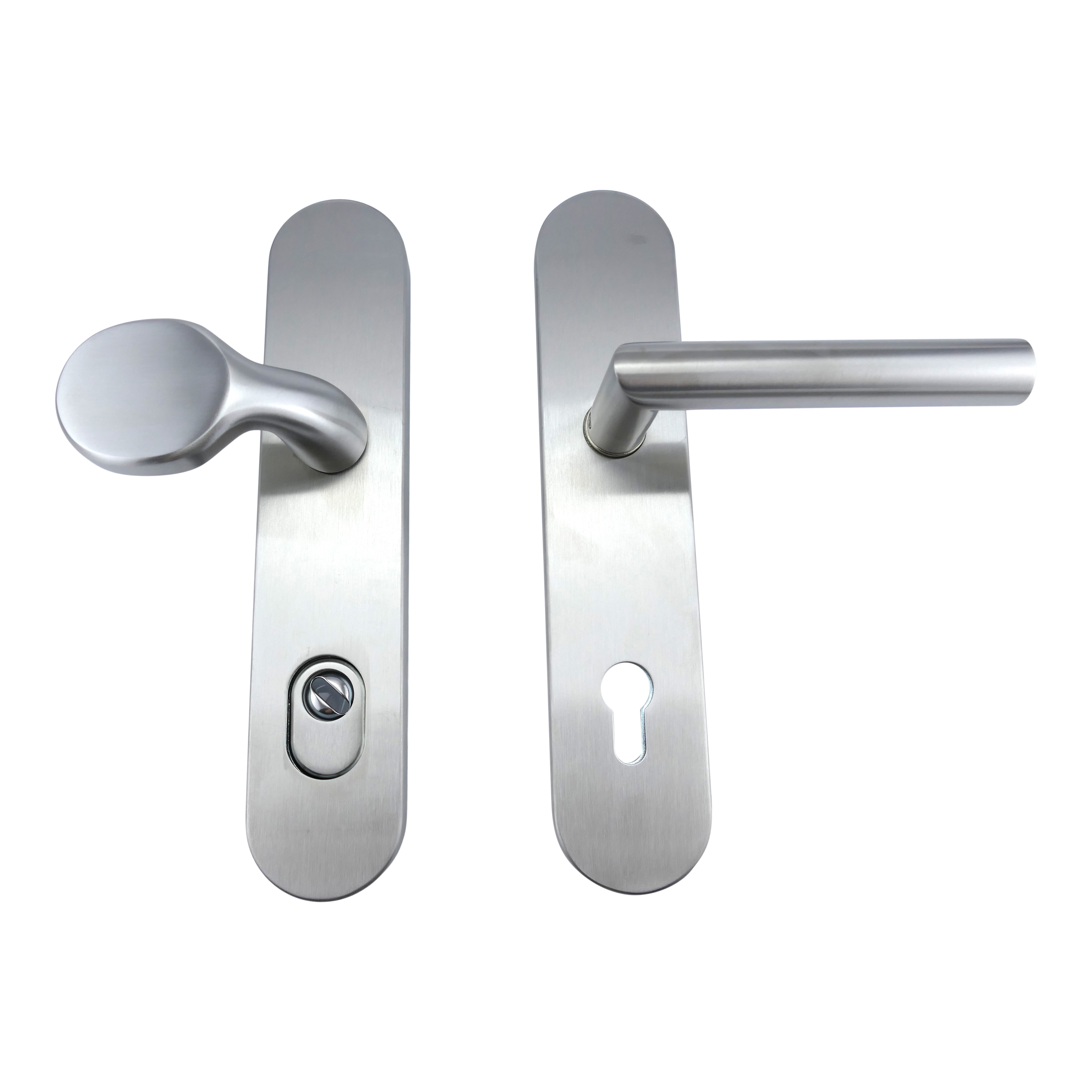 312.0139.96 Haustür-Garnitur Schutzbeschlag T-Form Edelstahl Knauf/Klinke 312.0139.96 Haustür-Garnitur Schutzbeschlag T-Form Edelstahl Knauf/Klinke